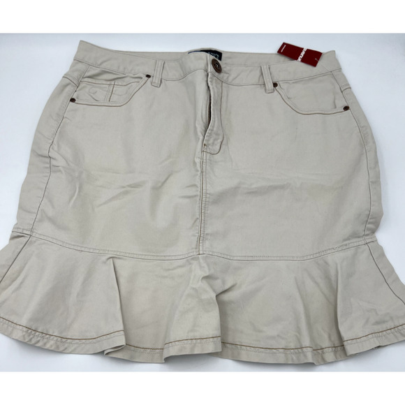 VTG 90s Avenue Blues Denim Women's Size 16 Peplum Ruffle Cream Jean Skirt NOS - Picture 1 of 8